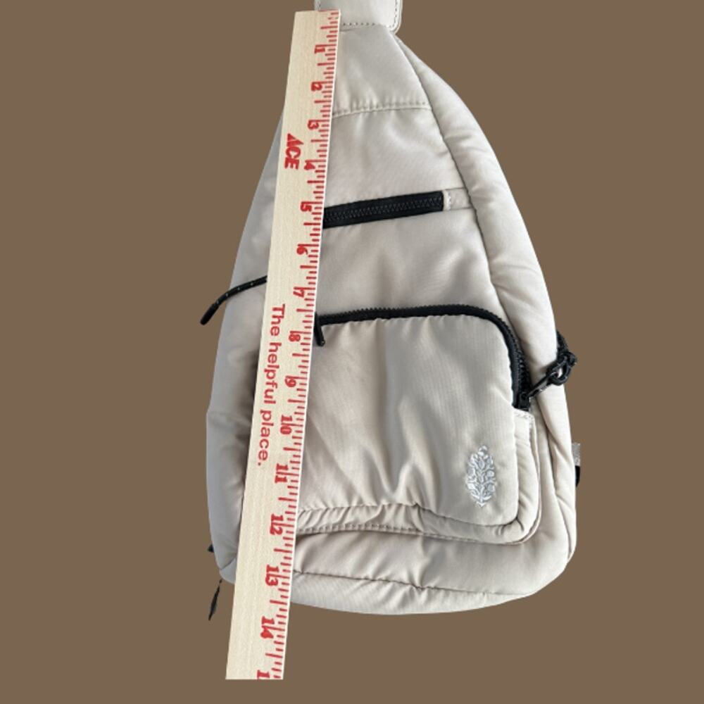 Cream Puffer Sling Bag Crossbody Multi-Pocket Adjustable Strap Lightweight - Picture 3 of 5